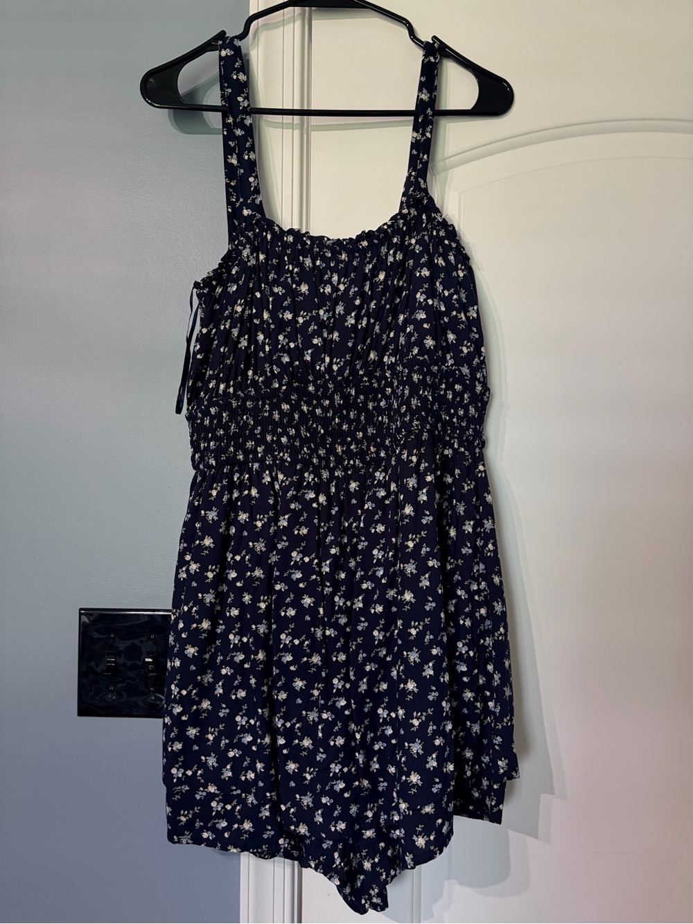 Hollister Navy Blue Floral Smocked Romper